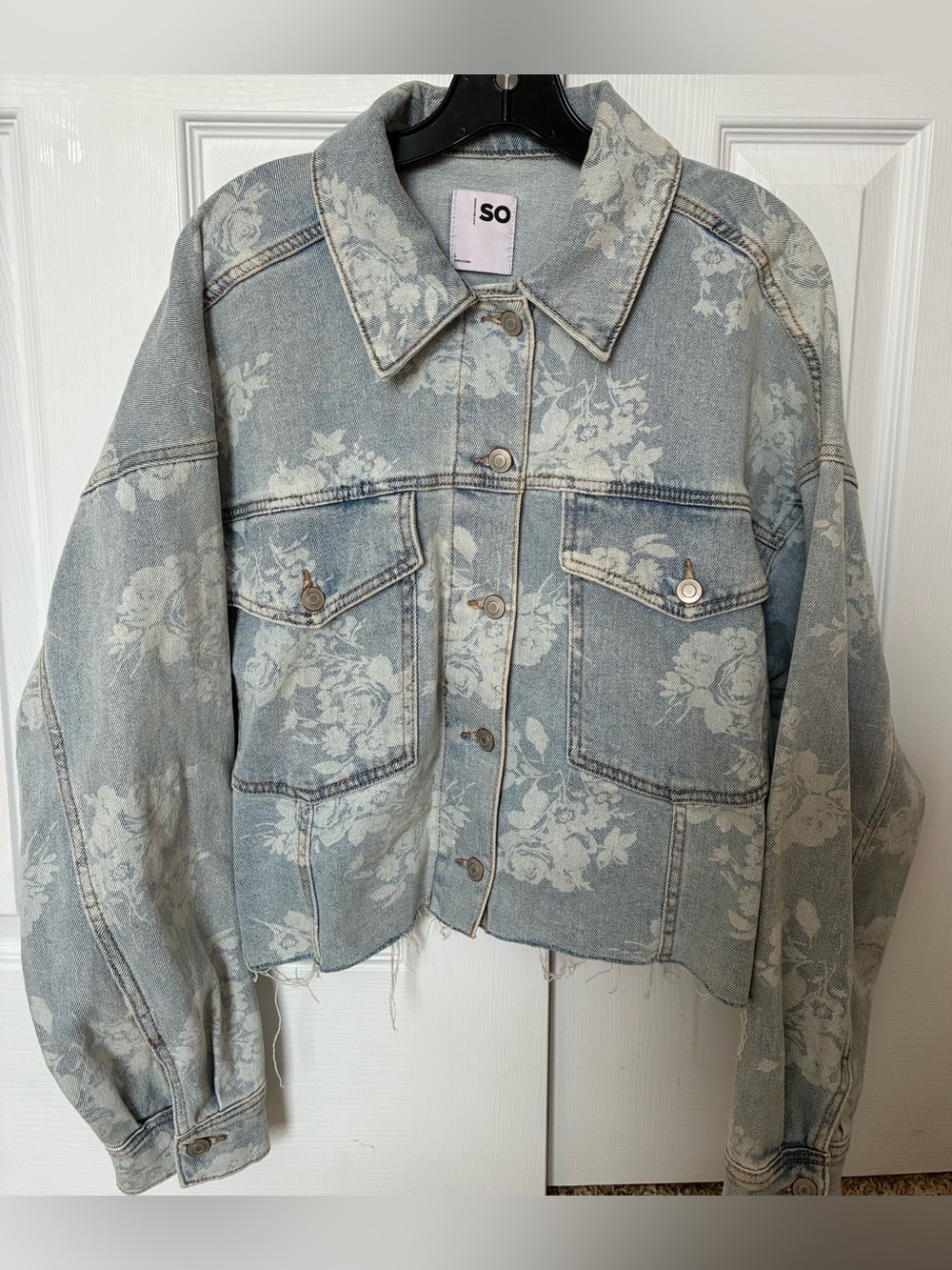 SO Floral Print Light Blue Denim Jacket Flowers